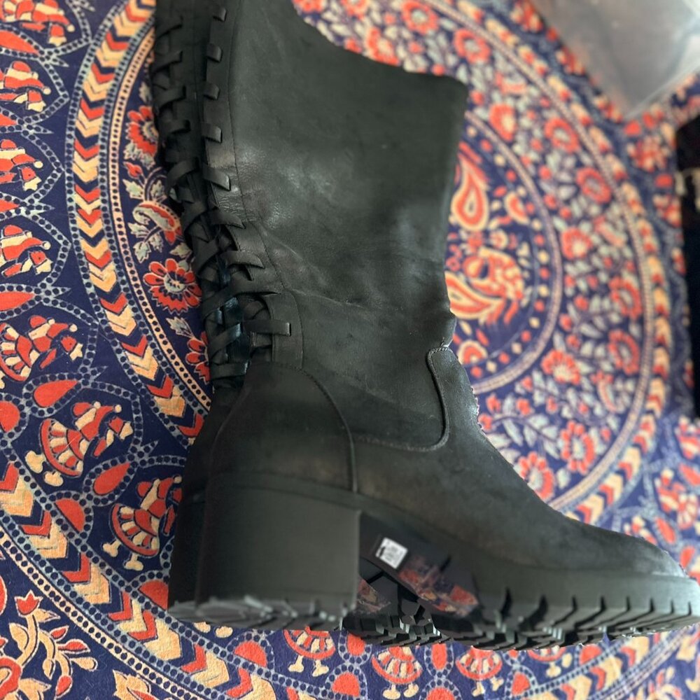 Torrid Black Faux Leather Corset Back Knee-High Boot Size 11